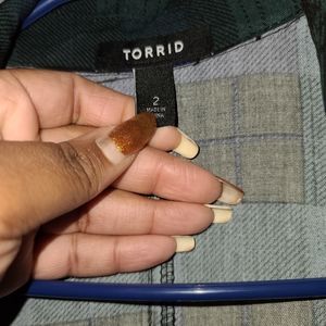 Torrid Blue & Green plaid Trench Coat 2x